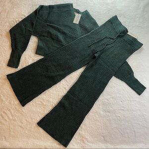 Two Pieces Elegant Sets (Sweater and Pants) High waist Pants & V Neck Sweater